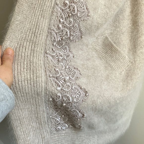 Vintage Korean made angora cardigan beaded embroidered rare open front longline - Picture 3 of 11